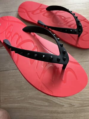 Christian Louboutin New Men's Loubi Flip Flop Spike Sandals Shoes