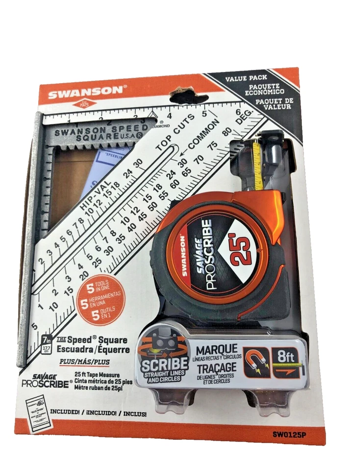 Swanson 7" Speed Square 25 Foot Tape Measure 8 Foot Scribe Circles Straight Line - Image 2 of 4