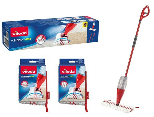 VILEDA 1-2 Spray Max Scopa LAVAPAVIMENTI con panno in microfibra + 2  ricambi | eBay
