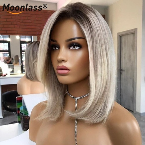 Aschblonde Lace Front Perücke Echthaar Blond Highlight Wig HD Transparent LaceWig - Bild 4 von 12