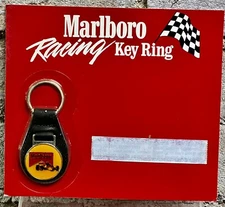 1989 Marlboro Racing Car Enamel Leather Metal Keychain Key Ring New Sealed Promo