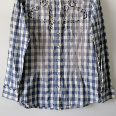 Rock 47 by Wrangler Women's Gingham Checks Embroidered Button Up