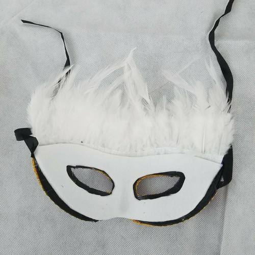 Costume Masquerade Ball Eye Mask White Purple Gold Trim Halloween, Feathered - Picture 2 of 2