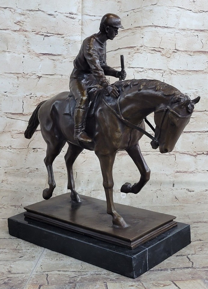 Vintage Signed Jockey Horse Racing Bronze Sculpture Art Statue Figure