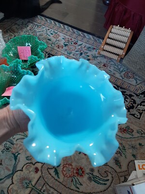 Vintage Fenton Blue Pastel Milk Glass Hobnail Compote Candy