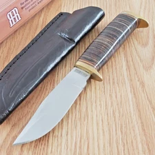 Rough Ryder Short Skinner Fixed Knife 3.5" Stainless Steel Blade Leather Handle
