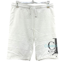 NWT Youth Calvin Klein Unisex Sz Lg 14-16 White Logo Sweat Shorts W/ Back Pocket