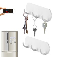 2-Pack Magnetic Key Holder with 3 Hooks for Refrigerator, Kitchen, and Laundr...