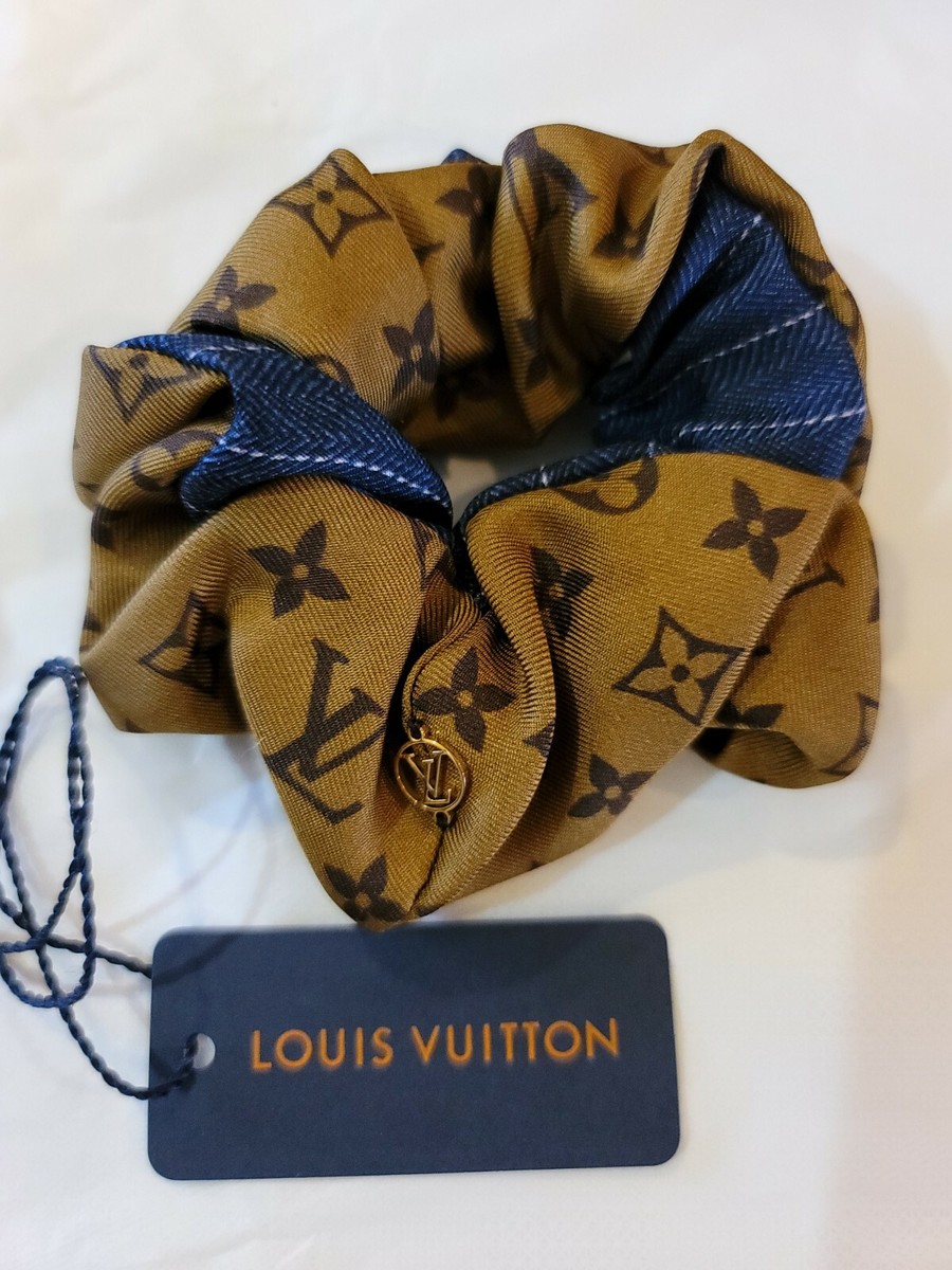 LOUIS VUITTON SCRUNCHIE HAIR ACCESSORY HAIR RIBBON BROWN  display picture 1
