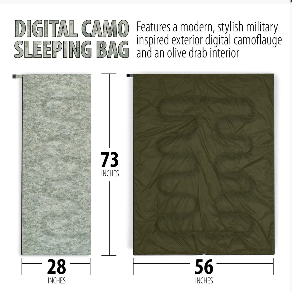 Sleeping Bag Digital Camo Camping 28"x73" Lightweight Blanket Adult Warm Travel - Image 4 of 4
