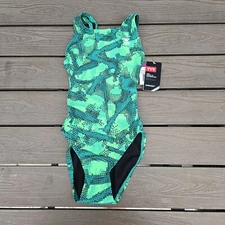 TYR Durafast Lite YOUTH Girls VESUVIUS Maxfit 1 pc Swimsuit - Green Size 26 New