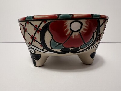 Mexican Pottery Salsa Dip Footed Bowl Signed