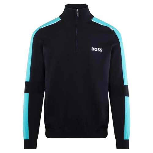 Boss Knitwear Mens 3/4 Zip Smart Casual Dark Blue - Zelchior