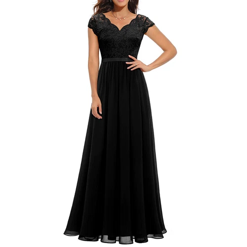 Schickes Damen Spitze Maxi Chiffon Brautjungfer formell Abschlussball Abend Hochzeit Party Kleid - Bild 26 von 34