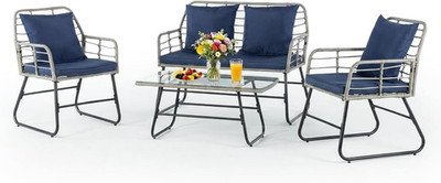 Outdoor 4 Piece Patio Furniture Set, Wicker Patio Set with Thick Sandwich Struct