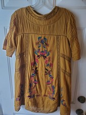 Free People Perfectly Victorian Mini Shift Dress Medium Mustard Boho Arts Flaw