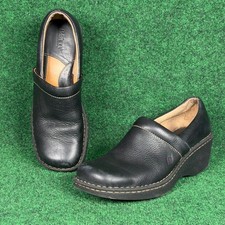 Born Black Leather Wedge Clogs Square Toe Slip On Comfort Shoes Womens 10 W3898