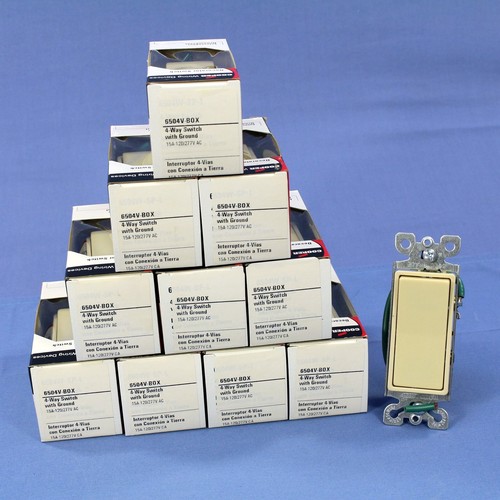 Cooper 6504V Ivory 4-Way Decorator Rocker Wall Light Switch 15A 120/277V 10pcs - Picture 3 of 6
