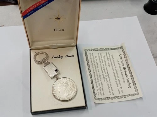 Vintage SWANK Lucky Buck 1880 O Silver Morgan $1 Dollar Keychain