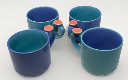 Lindt Stymeist Colorways * 4 THUMBPRINT MUGS / CUPS * Colorful, 3 1/4", Exc!