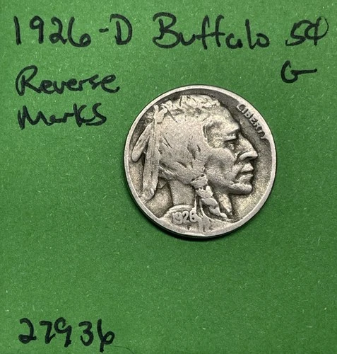 1926 D Buffalo 🦬 Indian Head Nickel 5c Good GD Reverse Marks