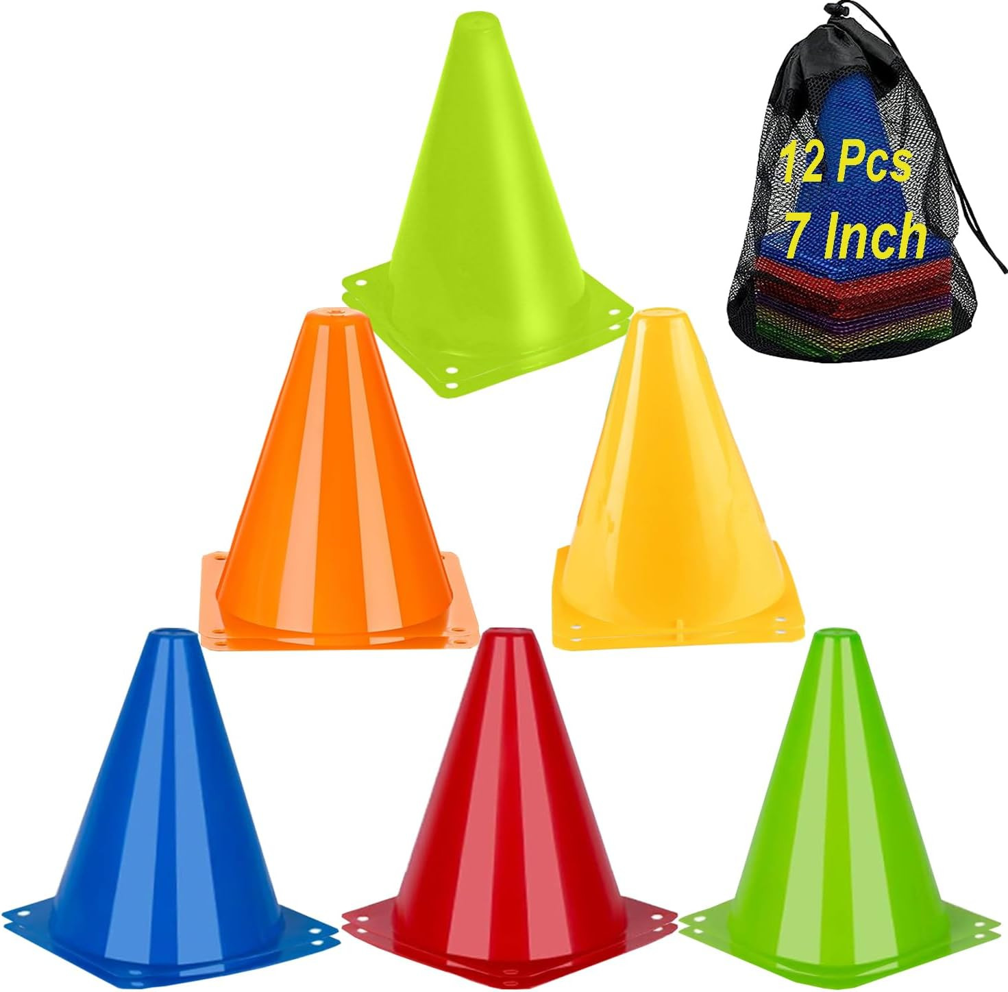 Soccer Cones Sports Training Agility Field Marker Cone, 12 Pack 7 Inch Training