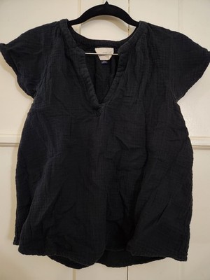 Universal Thread Black Cotton Woven V-Neck Flutter Sleeve Blouse XS