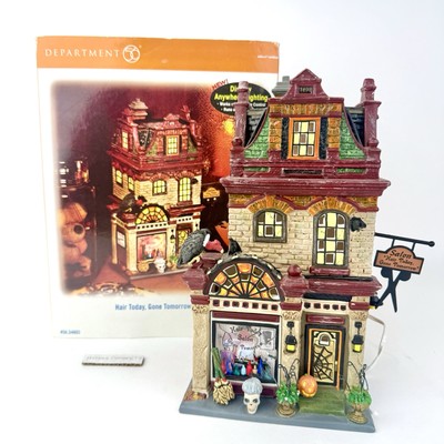 Dept 56 Hair Today Gone Tomorrow Salon Halloween House COMPLETE TESTED WORKS EUC