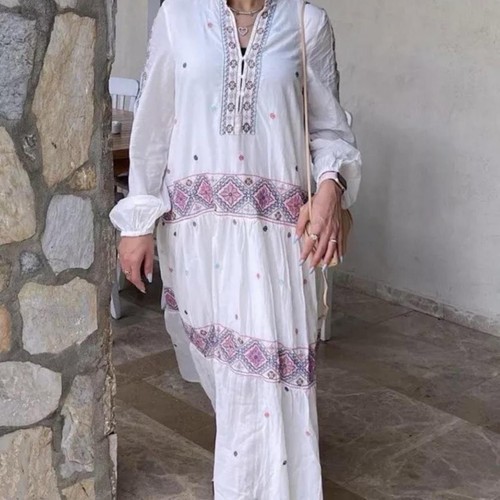Zara Long Dress With Multicoloured Embroidery Oyster White Size XS 7521/057 New - Picture 11 of 11