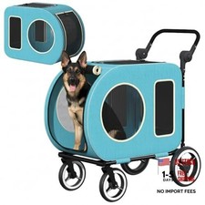 Dog Stroller with Large Dog House, XL Pet Stroller for 2 Small Dogs with Blue