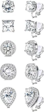 5Pairs Clip on Earrings for Women Non Pierced Diamond CZ Earrings Comfortable Si