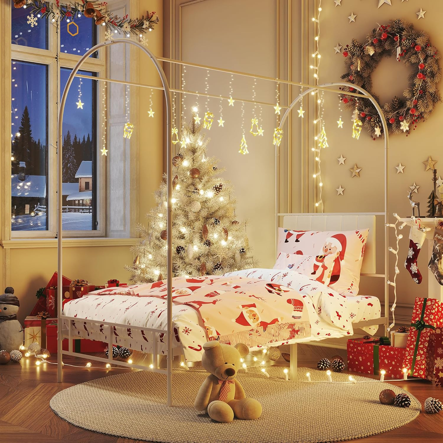 Bed Frame With Headboard & Footboard, Upholstered Twin Bed F