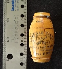 Antique German Wood Transfer Needle Case Holder Barrel Shaped