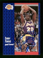 1991-92 Fleer #103 Terry Teagle  signed autograph  crisp blue sig 