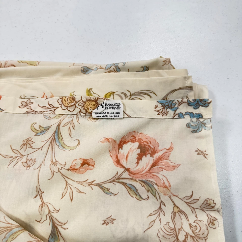 vintage springmaid twin flat sheet beige large blooms usa mcm retro percale - Image 2 of 4