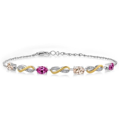 2.05 Ct Peach Morganite Pink Created Sapphire 925 Silver and 10K Yellow Gold