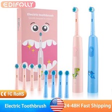 Rotating Electric Toothbrush Rechargeable for Kids w/ 4 Brush Heads Timer Modes