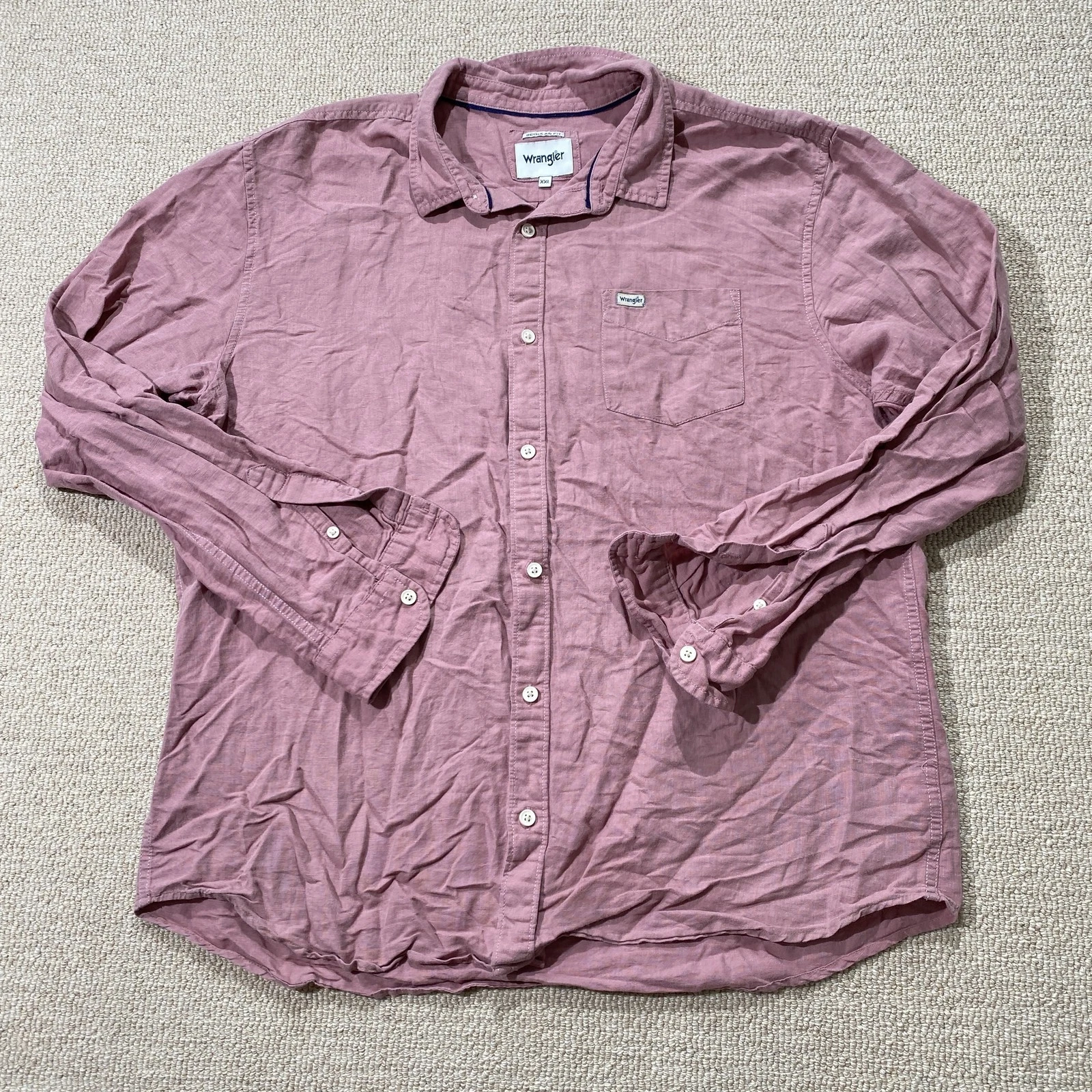 Wrangler Shirt Mens XL* Pink Linen Cotton Blend Lightweight Woven