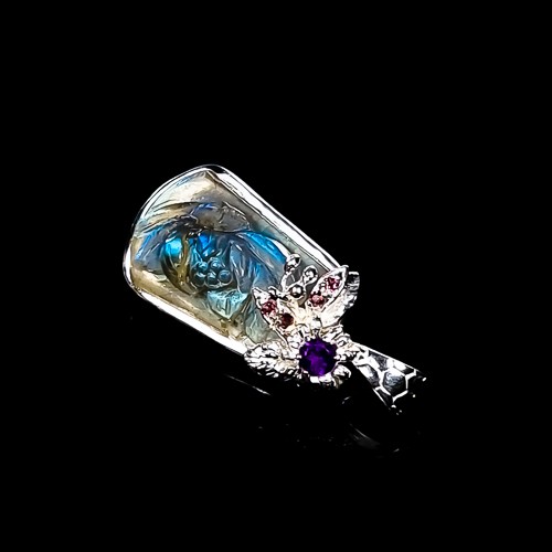 AAA carving gemstone Natural Labradorite Pendant 925 Sterling Silver /NP46373 - Bild 2 von 8
