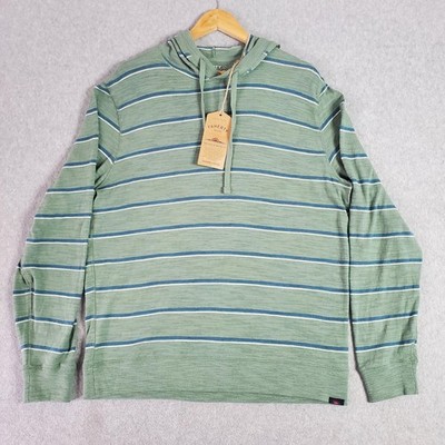 Faherty Hoodie Mens Large Green Sunwashed Slub Stripe Organic Cotton Pullover