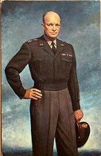 General Dwight D Eisenhower Painted Portrait Army Military Vintage Postcard 1950