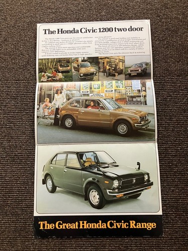 HONDA CIVIC 1200 & 1500 RANGE BROCHURE 1974 - RARE - Picture 2 of 3