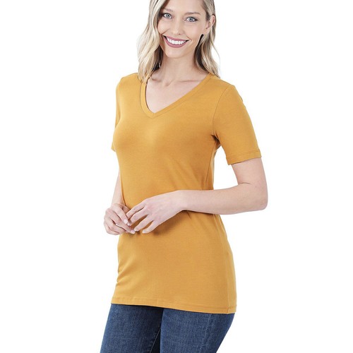 Zenana Plain Short Sleeve T Shirt V-Neck Top Stretch Cotton Tee Women Loose Fit - Picture 10 of 24