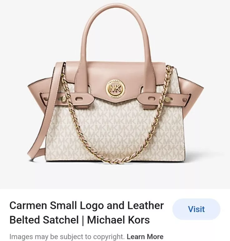 Michael Kors Carmen Small Logo And Leather Belted Satchel - Vanilla/Soft  Pink