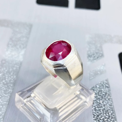 Anello a fascia in argento sterling 925 con rubino da uomo pietra preziosa na... - Foto 8 di 9