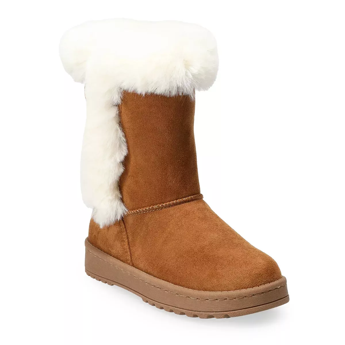Faux Fur Boots Girls Brown Chestnut Sophia Winter Snow Pull On Shoe BRAND NEW 3