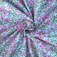 Indian Hand Block Pink Floral Print 100 Cotton Dressmaking Craft Fabric By Yard