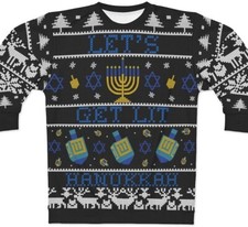 Let's Get Lit Hanukkah Ugly Christmas Sweater Funny New Holiday Religious Shirt