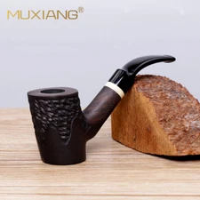 MUXIANG Ebony Poker Pipe 9mm Wooden Carved Tobacco Smoking Pipe Bent Saddle Stem