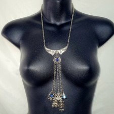 Vtg Egyptian Revival Necklace With Sphinx/Pharaohs/Serpents/Stones/ Stamped ART